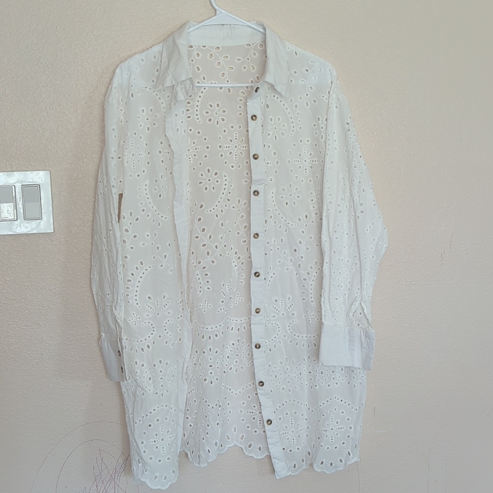 EYelet Lace embroidery Long Sleeve Shirt